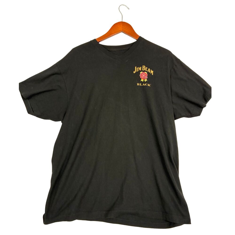 Jim Beam Black Bourbon Whiskey Logo T-Shirt Men XL Black V-Neck 100% Cotton